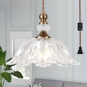 Vintage Small Glass Pendant Light Fixtures for Kitchen Island Farmhouse Brass Gold Adjustable Hanging Ceiling Light for Bedroom Coffee Shop Dining Room Sink Table