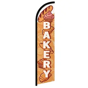 White Windproof Polyester Knit Bakery Flag, Large-Size Standing Banner with Curved Sleeve, Festive Party Decoration Backdrop Supplies