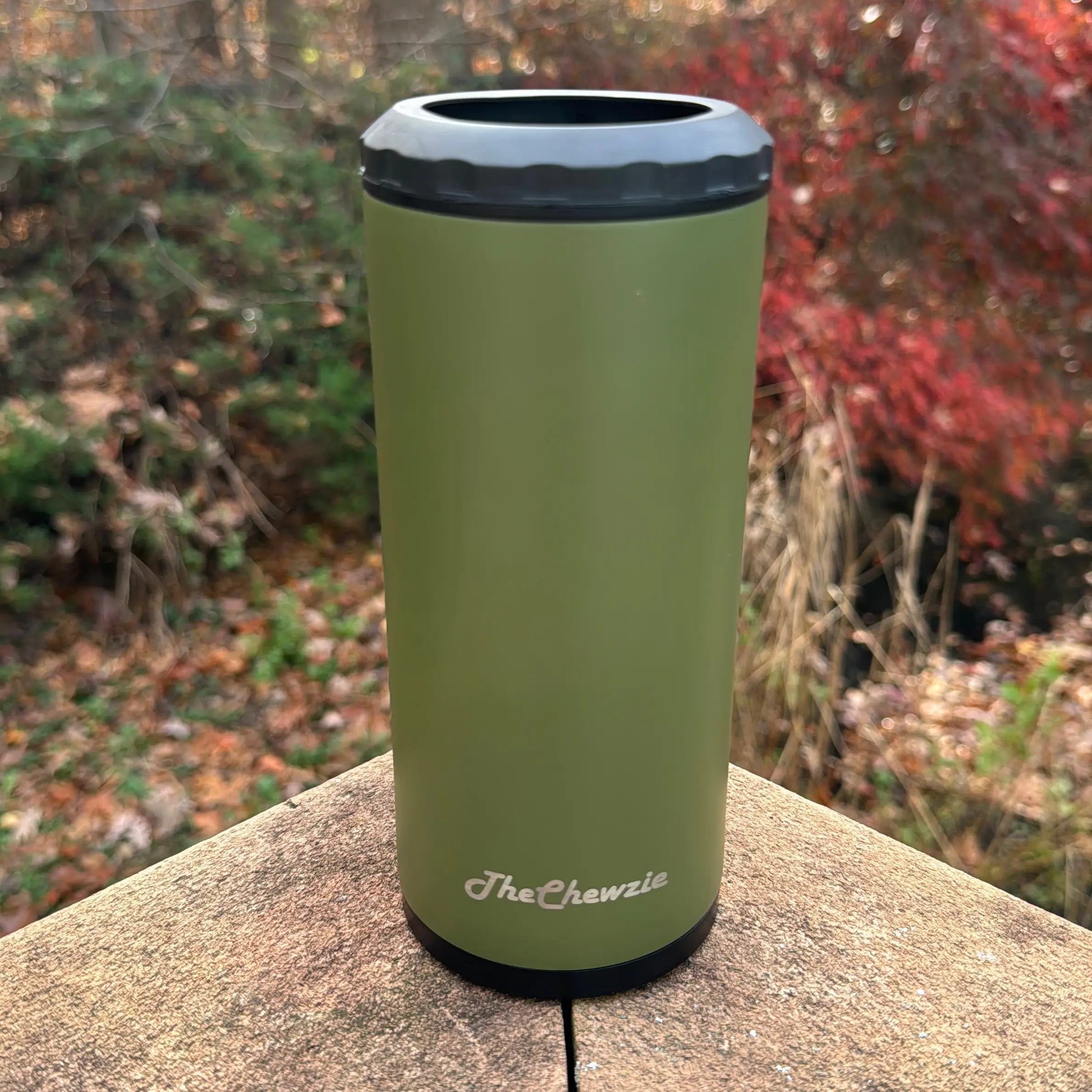 FOREST GREEN! TheChewzie Brew & Chew Koozie Americana Collection. Chill Your Brew and Stash Your Chew/Zyn & Other Discreet Items in the Patented, Hidden, Secret Stash Container. Bottle, coffee, tumbler, beer holder.