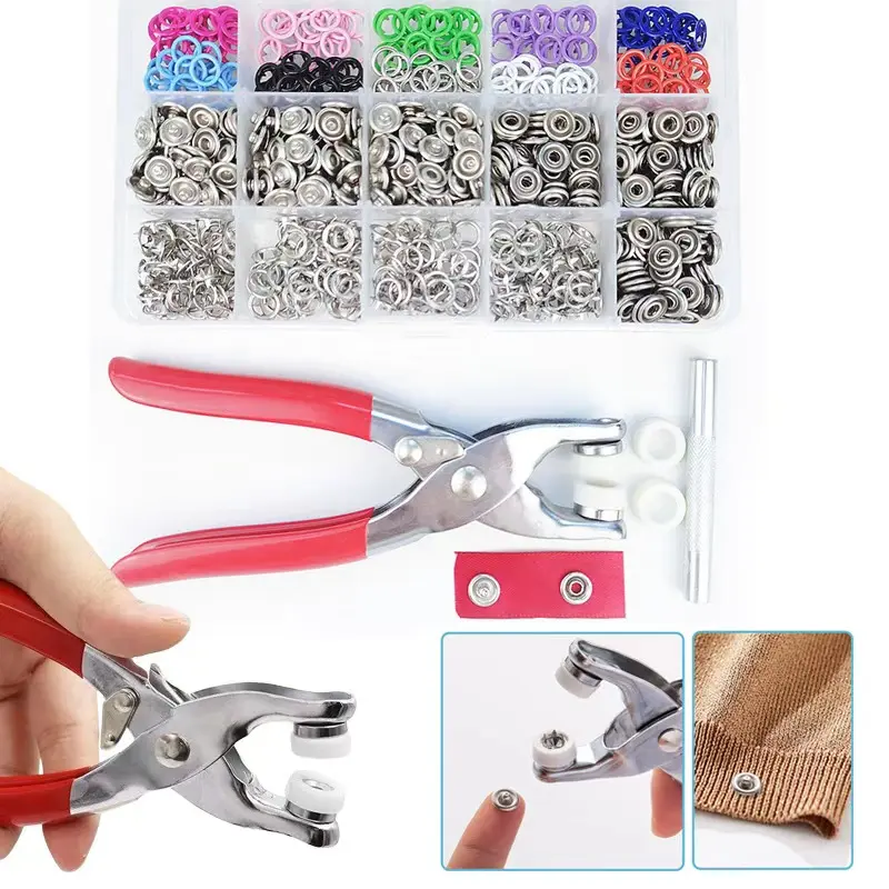 Including 200pcs Invisible Colored Metal Buckle & 1 Count Manual Pressure Pliers,Household Sewing Accessories for DIY Handicraft Clothing & Hat,Buttons & Pliers Tool Kit,Seamless Stitching Sewing Kit Tools,Sewing Supplies Crafts