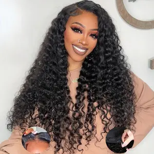 [Free Upgraded] Wear and Go Glueless Wigs Human Hair Pre Plucked Pre Cut  13x6 HD Lace 180 Density Water Wave Lace Front Wigs Human Hair with Drawstring  No Glue Curly Lace Front Wig for Women Natural Black Beginner Friendly
