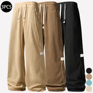 Men’s 3-piece corduroy solid-color lightweight breathable fashion sports pants set, versatile for all seasons, suitable for spring and summer.