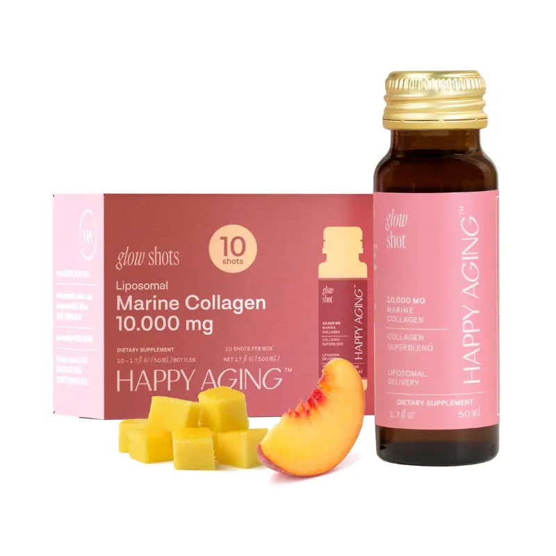 Happy Aging Marine Collagen Glow Shot - 10g Liquid Collagen Protein Shot with Liposomal Uptake for Beauty, Skin Care, Hair & Nails, Dietary