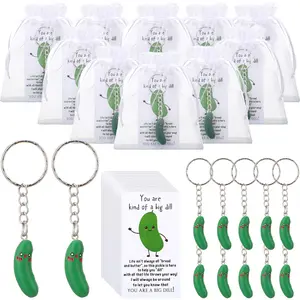 12 Sets Pickle Design Keychain Valentines Emotional Support Keychain for Office Classroom Exchange Gifts Party Favors with Positive Card Employee Appreciation Gift Encouragement Gift for Family Friends Inspirational Thank You Gift