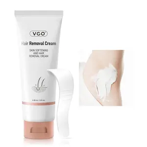 VGO Painless Hair Removal Cream for Women & Men, Hair removal cream for body, back & legs, All Skin Types, 4.06oz w/Spatula -A