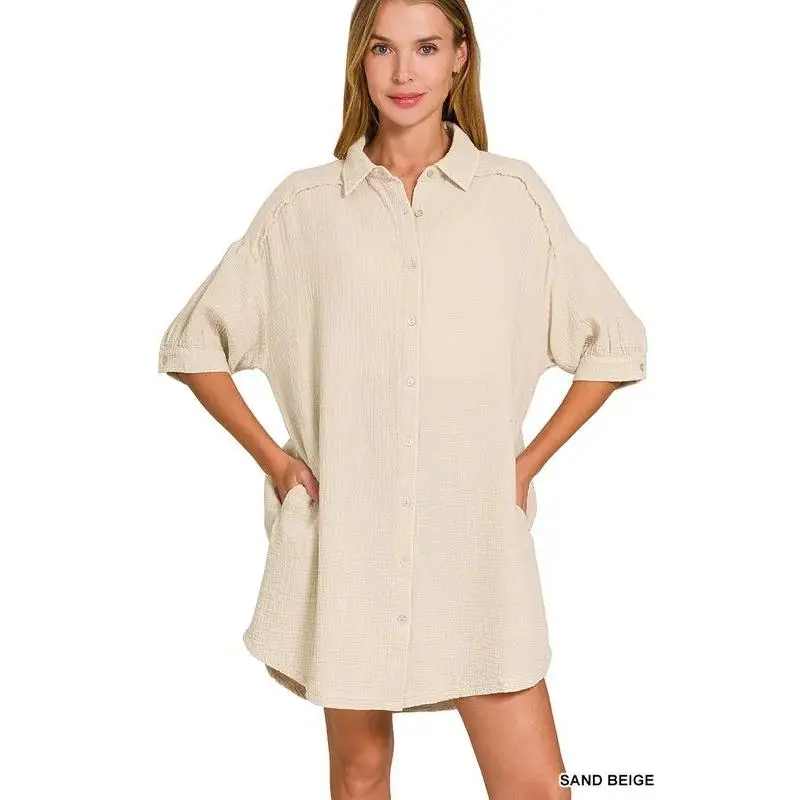 Coastal Double Gauze Shirt Dress