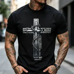 Crown Of Thorns Vintage Graphic Tee With Hope I Rise Above Christian Faith T-Shirt Isaiah 40:31 Metal Cross Design Oversized Streetwear Unisex Heavy Cotton
