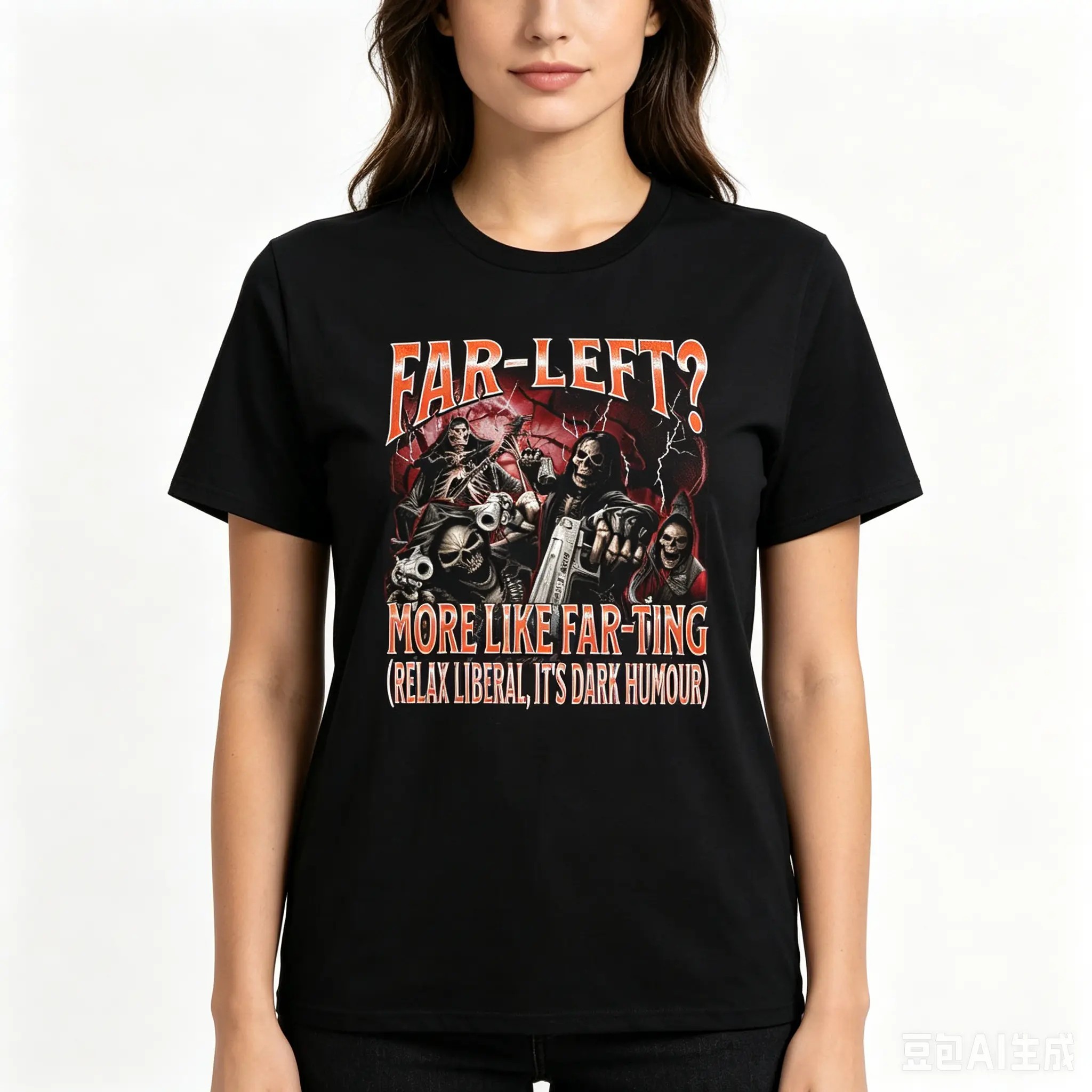 Far Left? More Like Farting Funny Hard Skeleton Meme Bootleg Summer Casual Shortsleeve Cotton T-Shirt