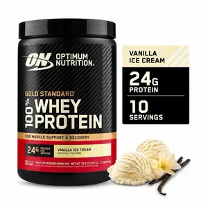 OPTIMUM NUTRITION Gold Standard 100% Whey Protein Powder - Vanilla Flavor, 24g Protein, 10 Servings, Whey Isolate-Infused, Banned Substance-Tested Dietary Supplement for Fitness Muscle Support & Recovery