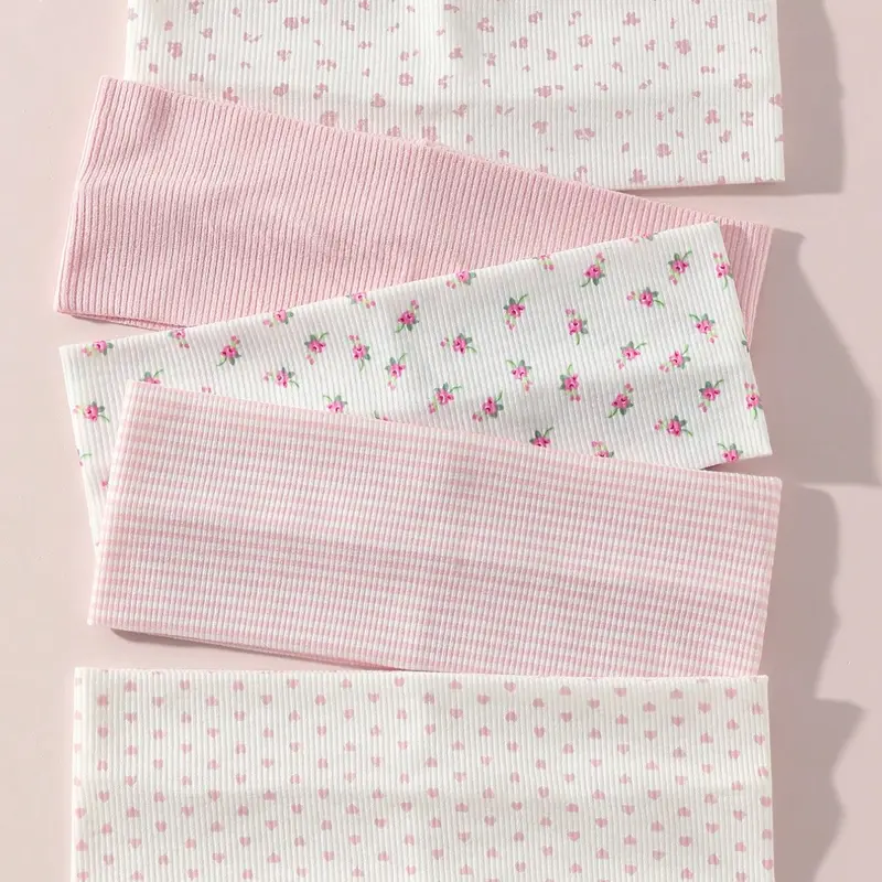 5-Piece Set Fashionable Women's Soft Non-Slip Hairbands, Knotted Headband, Butterfly Knot, Stripes, Hearts, Floral Prints, Stretchy Headbands, Elastic Workout Headband Yoga Accessories