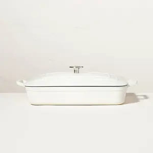 Enamel Coated Casserole/Bakeware Dish with Lid Cream - Hearth & Hand with Magnolia: Cast Iron, Hand Wash, Nonstick