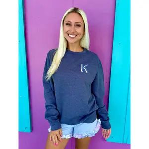 Heather Navy Embroidered Initial Sweatshirt (S-XL)