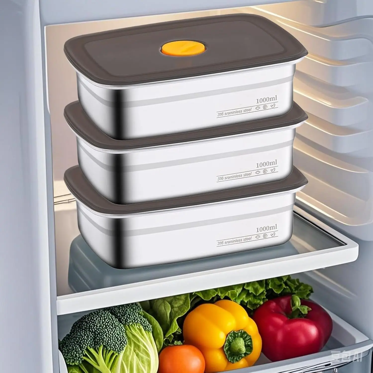 3 Pack 34oz Reusable Stainless Steel Metal Food Storage Containers - Leakproof, BPA-Free, Stackable, Dishwasher-Safe, Airtight Lids, Maintains Freshness for Meal Prep, Snack Lovers
