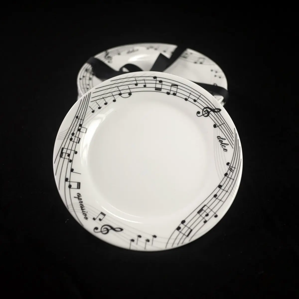 Jiallo EGV23-420 6 in Ceramic Dessert Serving Plates, Set of 4 - Music Notes Design