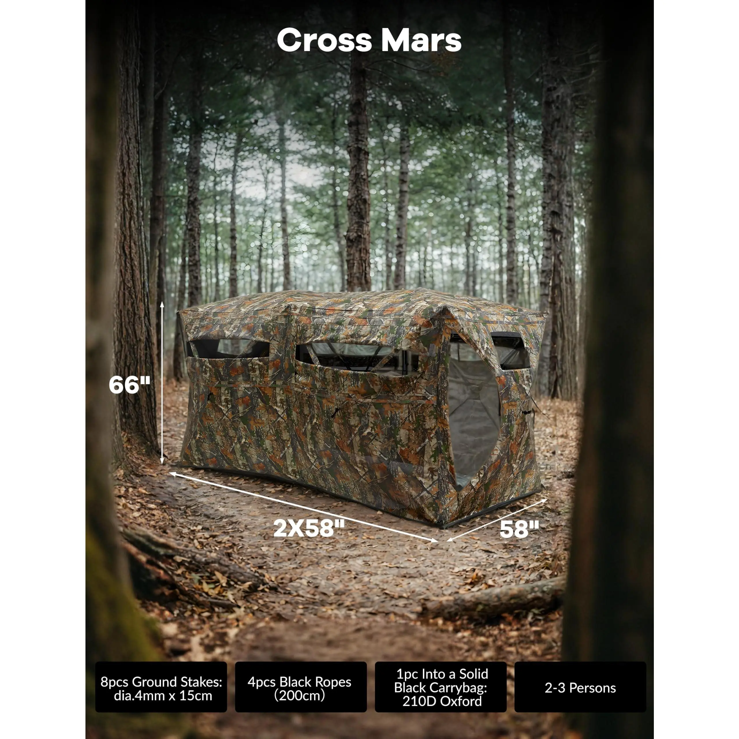 GARVEE Hunting Blind 270 Degree See Through - Pop Up Ground Blind for 4-6 Person, Waterproof Camouflage Tent With Windows and Silent Magnetic Door, Lightweight for Deer & Turkey Hunting