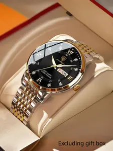 POEDAGAR Fashion and Leisure Men's Watch, Stylish Watch, Stainless Steel Week Date Waterproof Night Light Men's Watch, Luxury Business Quartz Men's Watch, Perfect Gift.