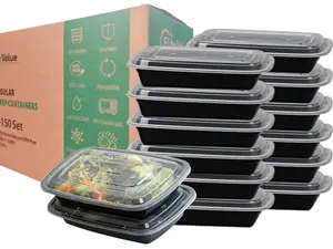 Meal Prep Containers Reusable 38oz - Plastic Food Containers with Lids 150 Pack, Disposable To Go Food Containers, Leakproof Food Prep Containers, Stackable, Takeout, BPA-Free, Microwave/Freezer Safe