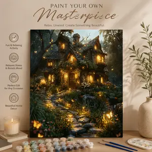 Beginner DIY Adult Digital Painting Kit - Includes Paint, Canvas, Brushes | Enchanted Cottage with Butterflies Paint by Numbers Kit for Adults | 40x50cm/15.74x19.68in, Frameless, Suitable for Home Decor, Family Activities, Father's Day, Mother's Day, Blac