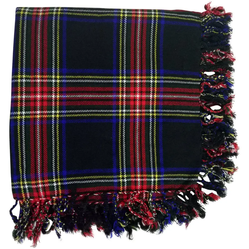Unisex Tartan Fly Plaid Square Shawl - Scottish Kilt Historical Accessory, 48"x48" Warm Hypoallergenic Acrylic with Rolled Fringe, Buchnan Black Watch Irish Saffron, Casual Heritage Highland Wear, Low-Maintenance Wool-Like Feel, Parades, Burns Night