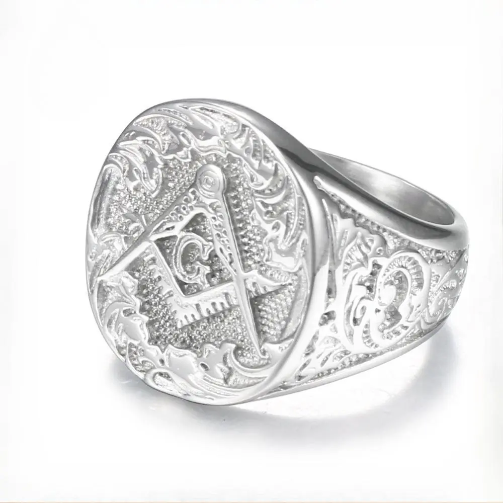 Male Stainless Steel Freemason Ring - Retro Punk Style, AG Letters, Custom Letter Motif Ring, Multi-Size Men's Fashion Costume Jewelry Accessory for Thanksgiving