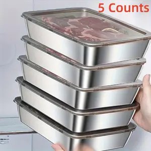 5 pcs Leak-proof Stainless Steel Food Storage Containers | BPA-free, Reusable, Stackable, Durable | Easy to Clean, Perfect for Restaurants, Refrigerators, Frozen Food Preparation