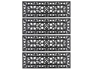 360 stand Anti-Slip Rubber Stair Tread Mat Carpet - 4 Mats (0.2x30x10 in), Anti-Slip Grip, Classical Scrollwork Motif, Black, Indoor/Outdoor Stair Safety Enhancer, Four Mats
