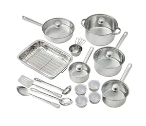 Oven Safe 24 Piece Stainless Steel Cookware Set - Compatible with Various Cooking Utensils and Appliances Frying Glass
