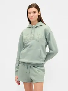 Women Relaxed Gap Logo Hoodie - Gasoline Green