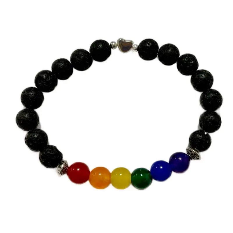 Pride Lava Stone Bead Stretchy Bracelet