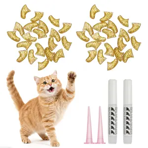 PETAXCELL Cat Nail Caps, Cat Claw Covers with Adhesive Glue and Applicators, Kitten Claw Caps Soft Paws, (40pcs, S, Crystal Gold), Intended for Pet Tips /  Nail Covers / Control Paws
