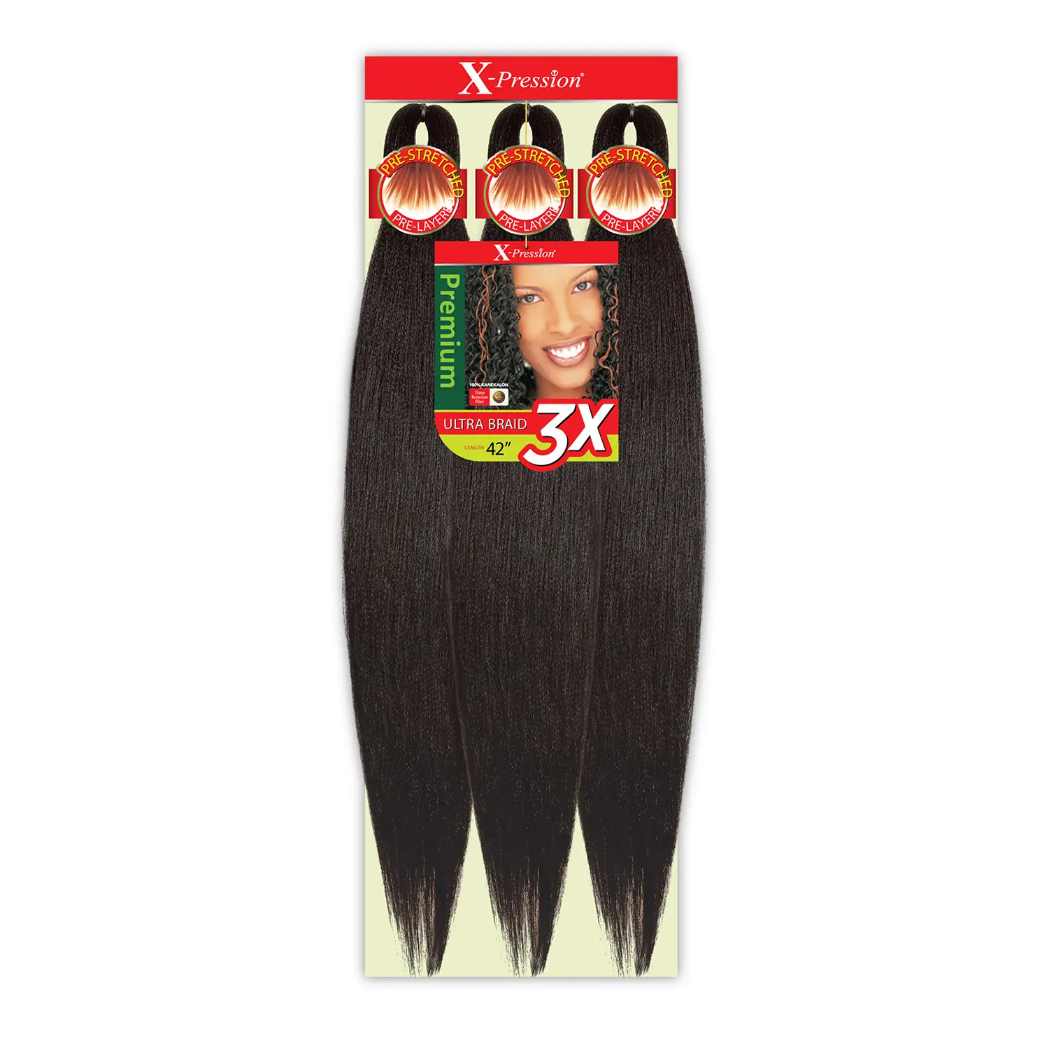 Outre X-Pression 3X Kanekalon Synthetic Braiding Hair, 42 Inch Pre Stretched and Pre Layered, Tangle Free for Easy Braiding, Synthetic Extensions, Hair Weave, Lightweight, Easy To Braid, Pre-Stretched & Pre-Layered