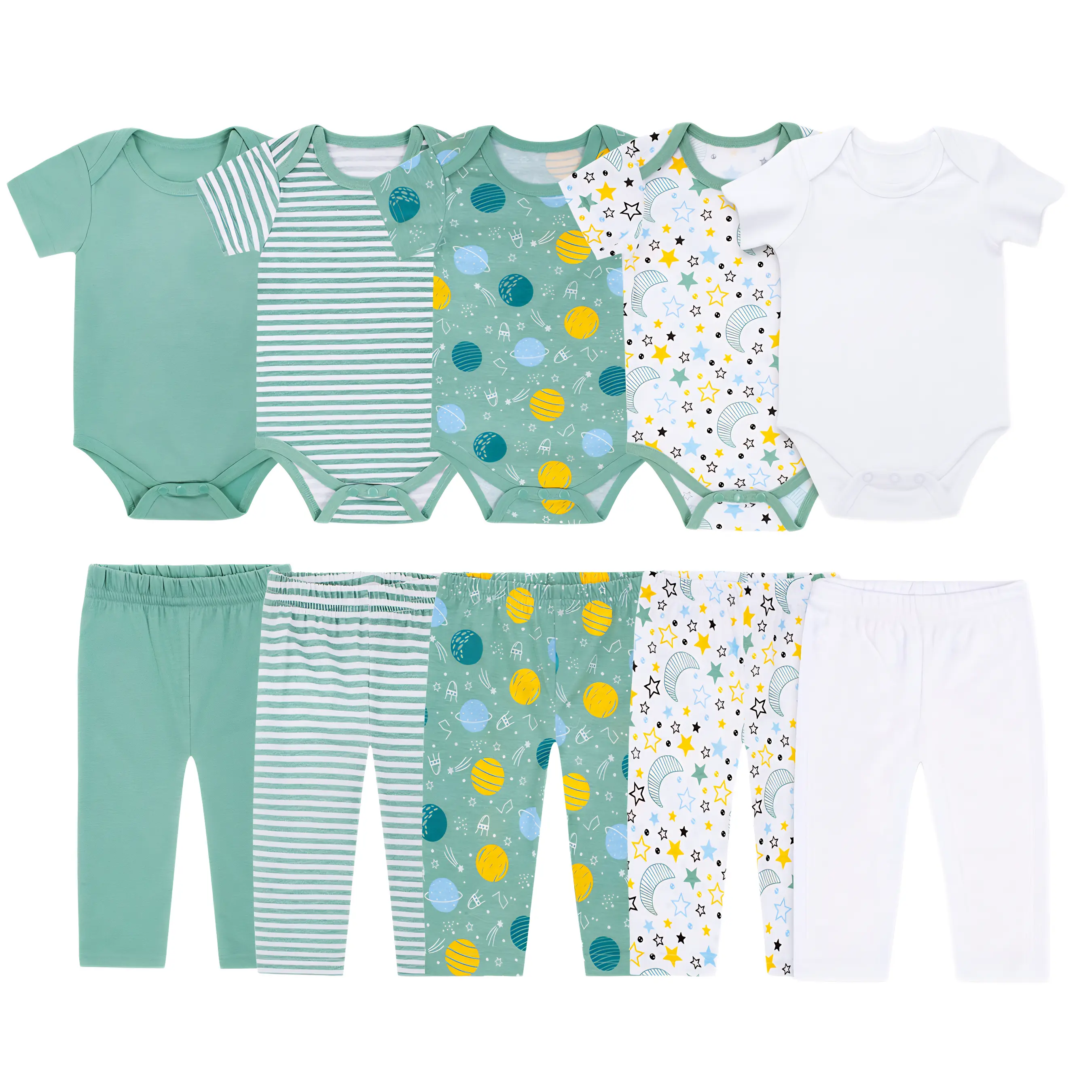 JY.COZY FOR BABY 10-Piece Organic Cotton Baby Clothes Set | Unisex Newborn Outfits with Bodysuits, Pants, Hats & Gloves | Hypoallergenic OEKO-TEX Certified, Newborn Baby