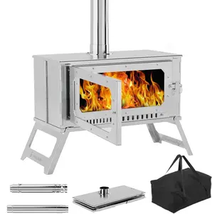 【GARVEE】Portable Tent Stove, Hot Tent Stove with View Glass, Wood Burning Stove for Camping, Large Stainless Steel Camping Stove with 5 Chimney Pipes for Outdoor Heating and Cooking
