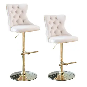 Swivel Bar Stools Set of 2,Adjustable Barstools with Back Velvet Tufted Counter Stool Modern Upholstered Bar Chairs with Nailhead for Kitchen Island Restaurant Pub Counter