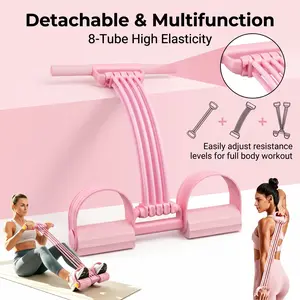 Adjustable Pedal Resistance Band, 8 Tube Multifunction Tension Rope,Fitness Resistance Bands with Pedal Ankle Puller, Full Body Strength Training Equipment for Home Gym, Sit Up Assist,Arms, Legs, Waist summerwins