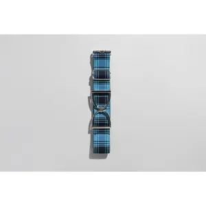 Stirrup belt buckle with Blue Plaid