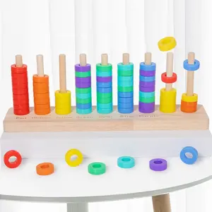 Wooden Rainbow Stacking Rings Toy - Montessori Color Recognition & Sorting Peg Board - Fine Motor Skills Training & Hand-Eye Coordination Educational Toy for Toddlers 3+ (70 PCS)