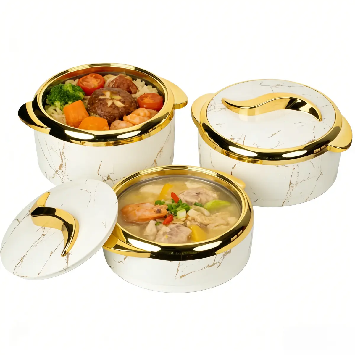 3pcs Luxury Thermal Casserole Dish Bakeware Set with Lids - Stainless Steel 2.6/2.1/1.6 Qt Insulated Serving Bowls, Leakproof Food Warmer for Buffets, Parties, Daily Use (Keeps Food Hot/Cold for Hours)