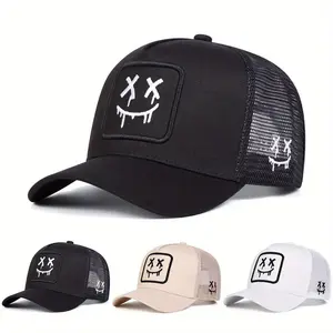 Unisex Cartoon Ghost Face Embroidered Baseball Cap Mesh Hat Outdoor Sport Adjustable Sunscreen Leisure Hat Spring Autumn Travel Tourism Beach