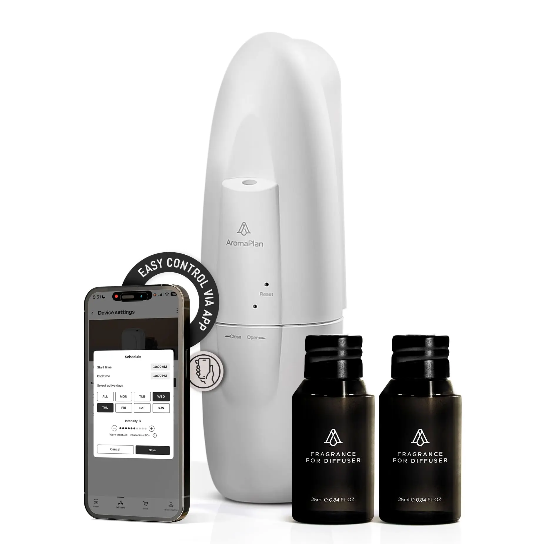 AromaPlan Smart Diffuser Plug-In Waterless — White — with 2 Diffuser Oils