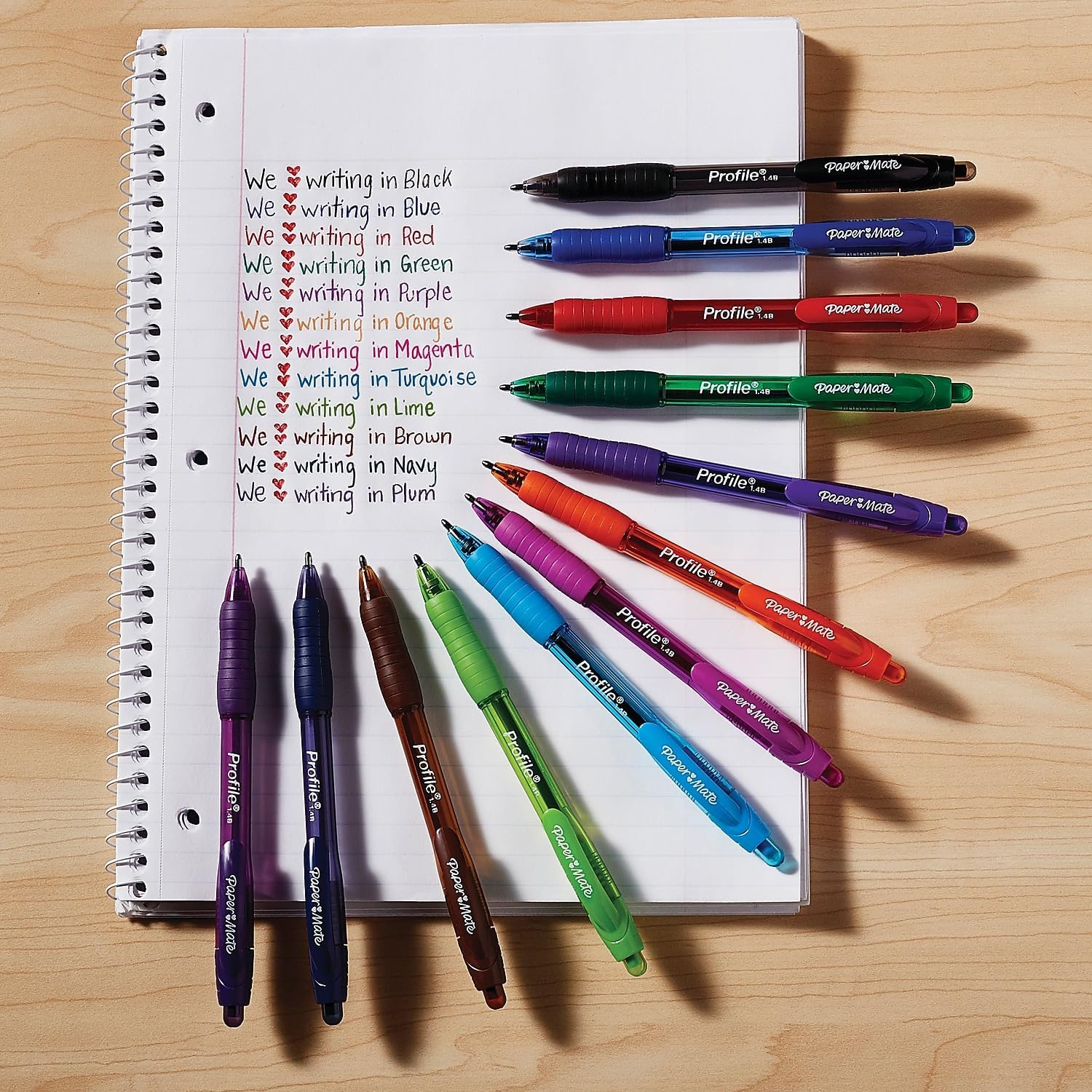 Paper Mate Profile Retractable Ballpoint Pens, Bold 1.4mm Tip, Assorted Colors, Smooth Writing Pens, Soft Comfort Grip, Quick Dry Ink, Click Pens, School Supplies, Office Supplies, Teacher Supplies, Journaling, Note Taking, 12 Pack