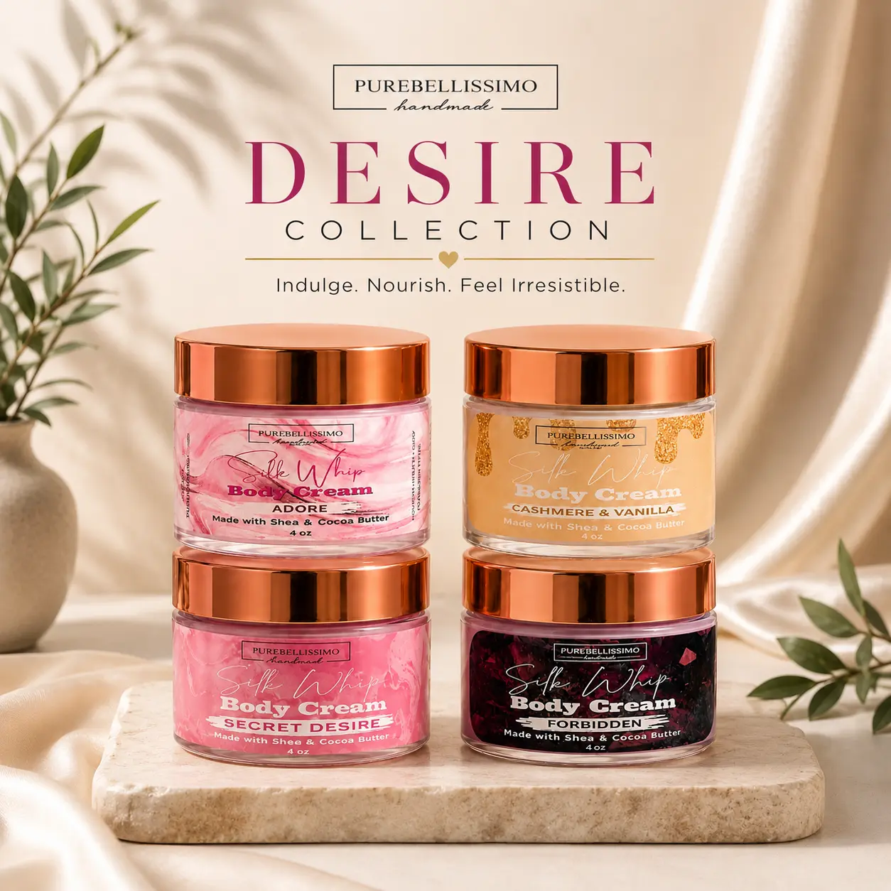 Desire Collection Body Butters Set - 4 Scents Hydrating Shea Butter Blend Moisturizer, Body Care Product for Smooth, Radiant Soft Skin