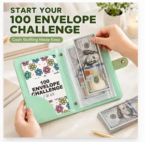 A6 Cash Stuffing Budget Binder Kit - 100 Envelope Challenge Organizer with 50 Double-Sided Cash Sleeves and Savings Tracker Card (Home Supplies Piggy Bank Accessory)
