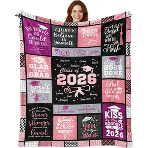 Graduation Gifts for Class of 2026, She Believed She Could So She Did Blanket, Inspirational 2026 Senior Gift for Daughter Granddaughter, Pink Purple Graduation Blanket for Her, Soft Fleece Throw