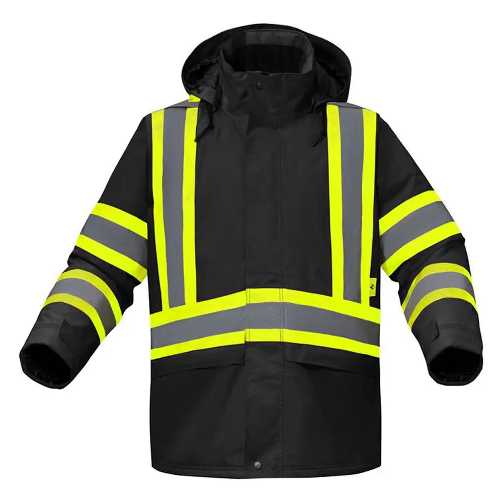 Pyramex Men's FR Insulated High-Vis Winter Safety Jacket - Construction Gear, Water Resistant Polyester Coat with Reflective Tape, Detachable Hood, 2 Lower Cargo Pockets, Fire-Treated, ASTM D6413, Sizes 3XL, 5XL, Safetyequipment, Detachable Storm Hood