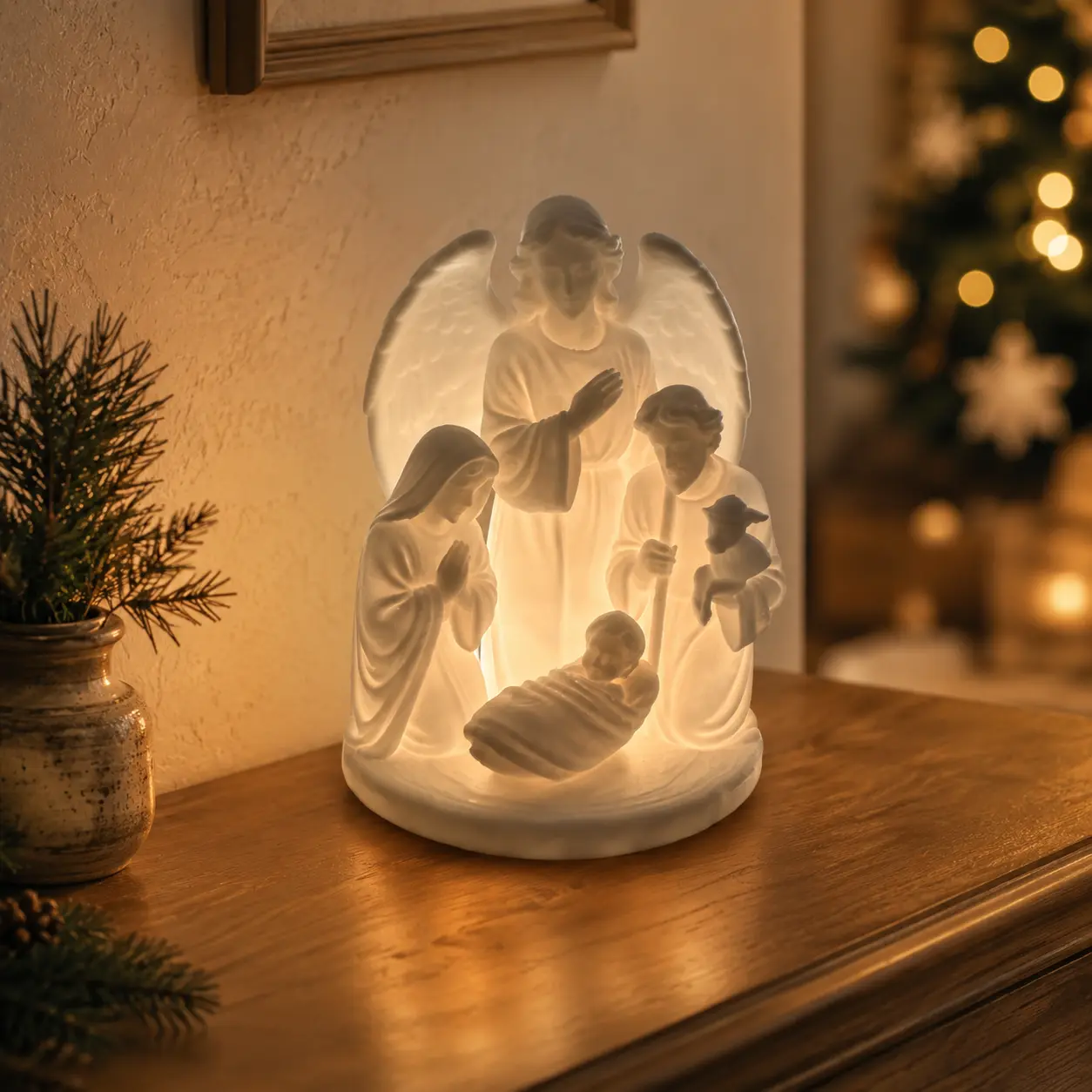 Angel Nativity Scene Light, Festive Home Decoration for Holiday Celebrations