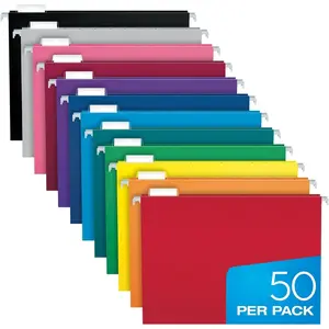 Colored Hanging File Folders Letter Size with 1/5 Cut Adjustable Tabs, 8.5 X 11, 50 Pack of 12 Assorted Colors