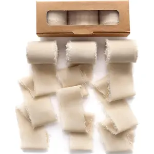 Chiffon Ribbon, 3 Rolls Champagne Beige Ribbon for Gift Wrapping, 1.5" x 7Yd Chiffon Ribbon Set for Wedding, Bouquet Wrap, Bridal Bouquets, Wedding Invitations, DIY Crafts