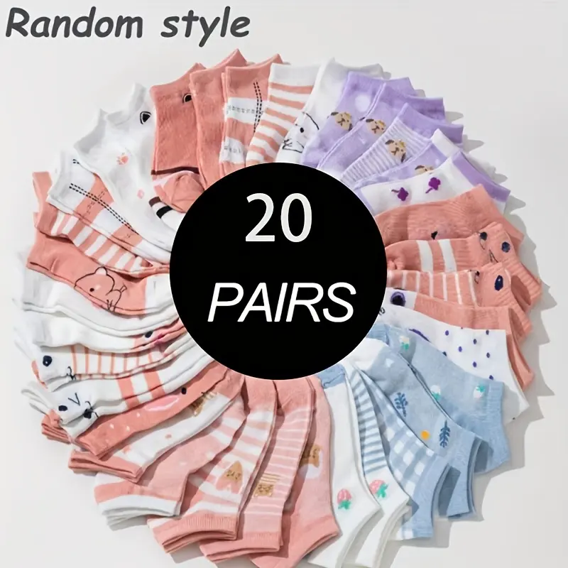 Women's 20-Pair Mixed Color Soft Comfy Socks Set - 1 Size Fit, Breathable, Sweat-Absorbing, Fashionable Versatile Casual Socks for Bridal Wear, Socks For Women