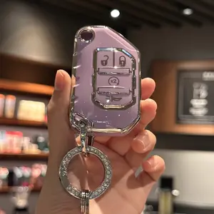 1pc TPU key fob cover with rhinestone keychain for Jeep Wrangler 2018-2021 & Jl gladiator remote key-durable protective case with fashion accessory